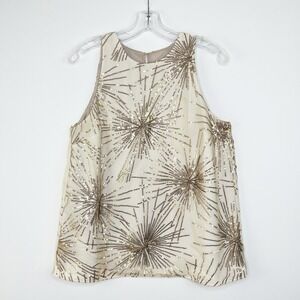 TRINA TURK Gold Sequins Retro Glam Luxe Holiday Embellished Starburst Top MEDIUM